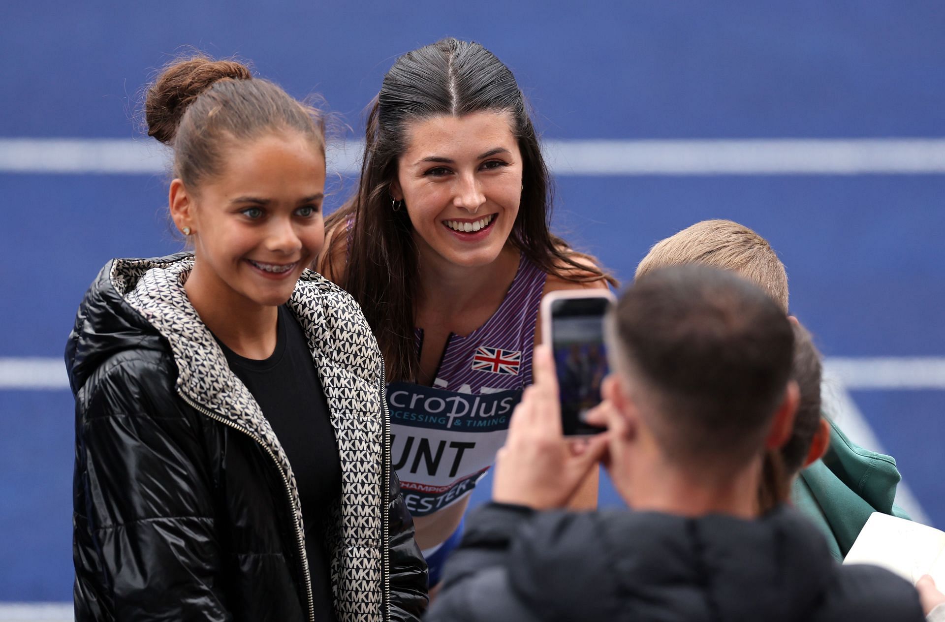 Amy Hunt with a fan UK Athletics Championships 2024. Source: Getty